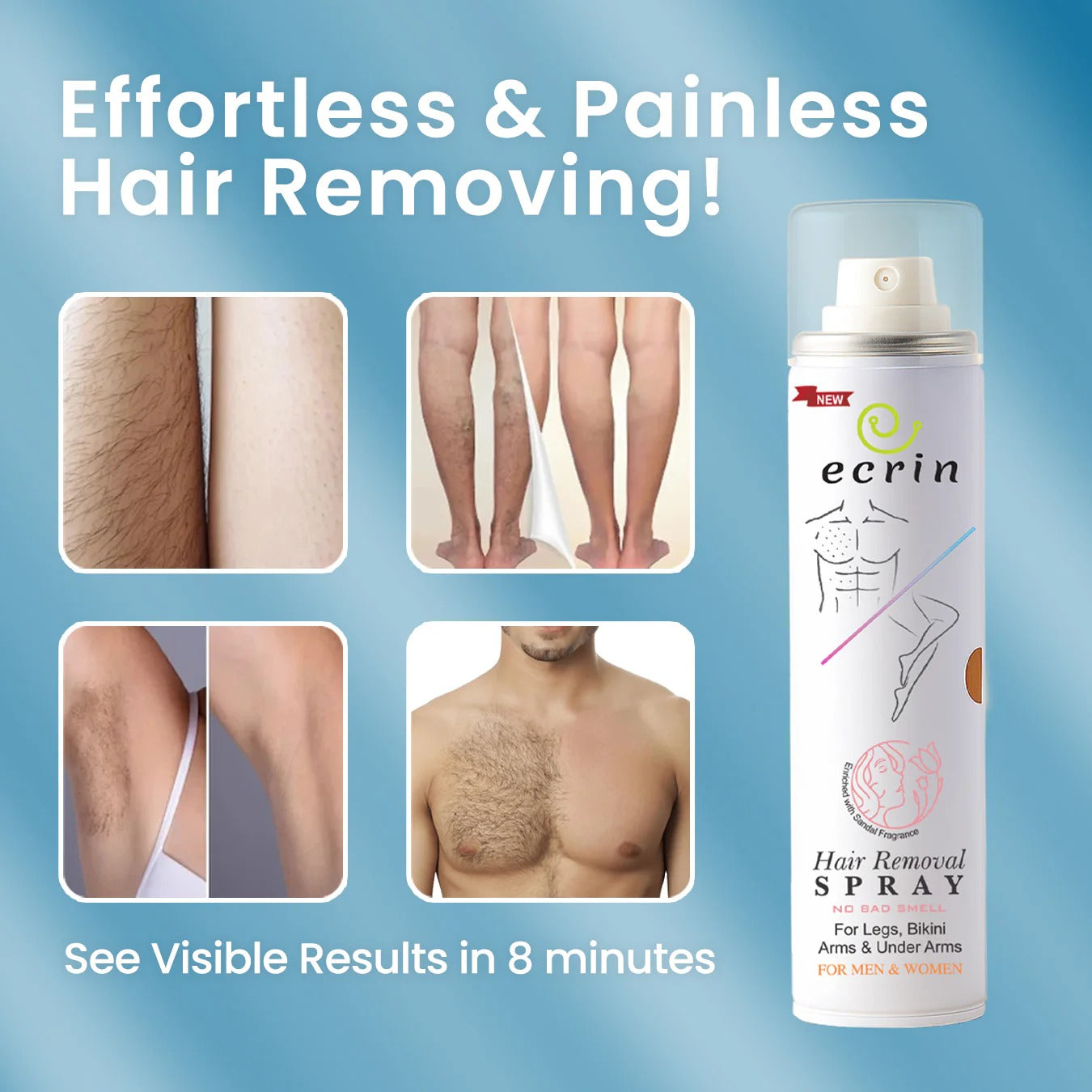 Ecrin Hair Removal Foaming Spray - Advance Formula with Refreshing Fragrance (200ml)