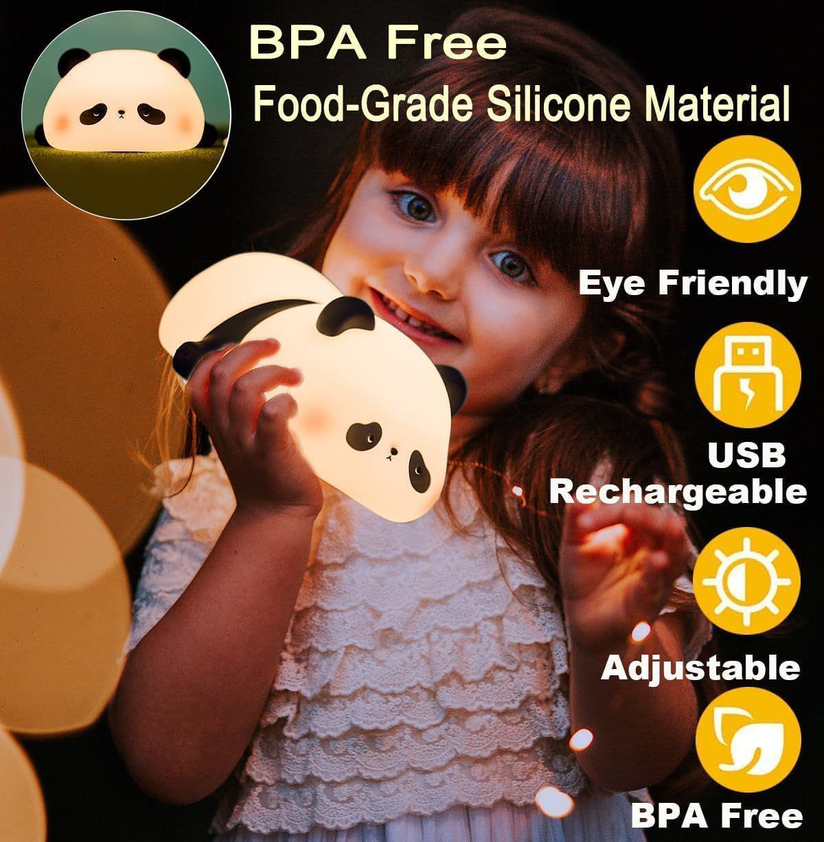 Rgb Panda Lamp Cute Rechargeable Sleeping Panda Night Light