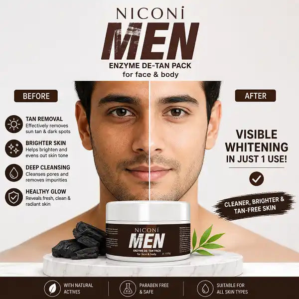 Niconi Men Enzyme De-Tan Cream | Tan Removal, Brightening & Deep Cleansing for Men | 100ml